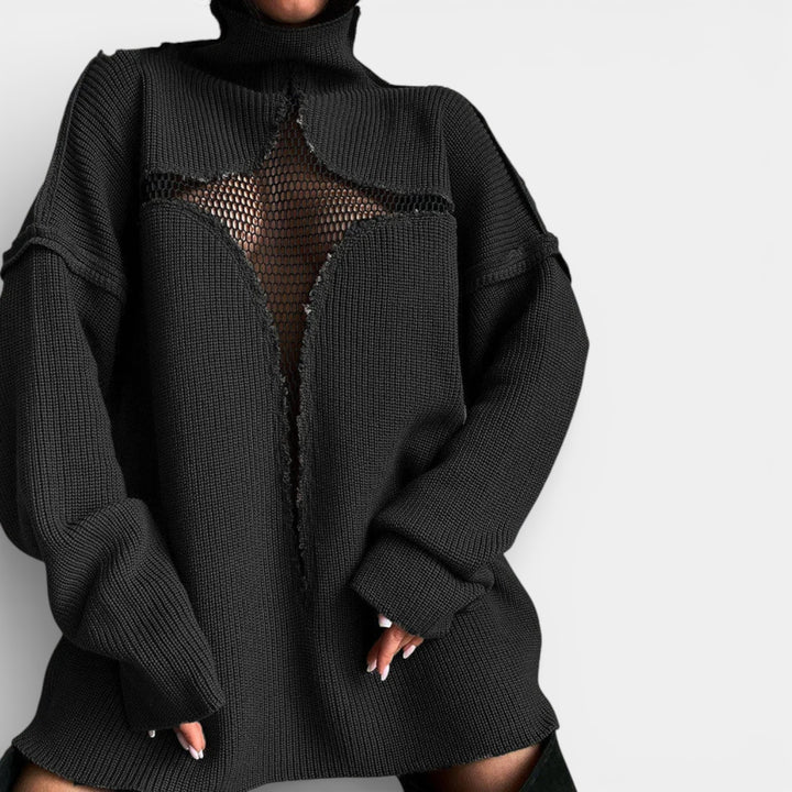 Zuzanna – Sweter z wycięciem i siateczkowym panelem