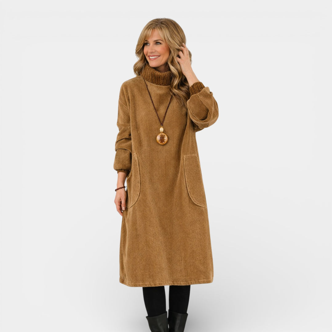 Natalia – Elegancka swetrowa sukienka midi z golfem