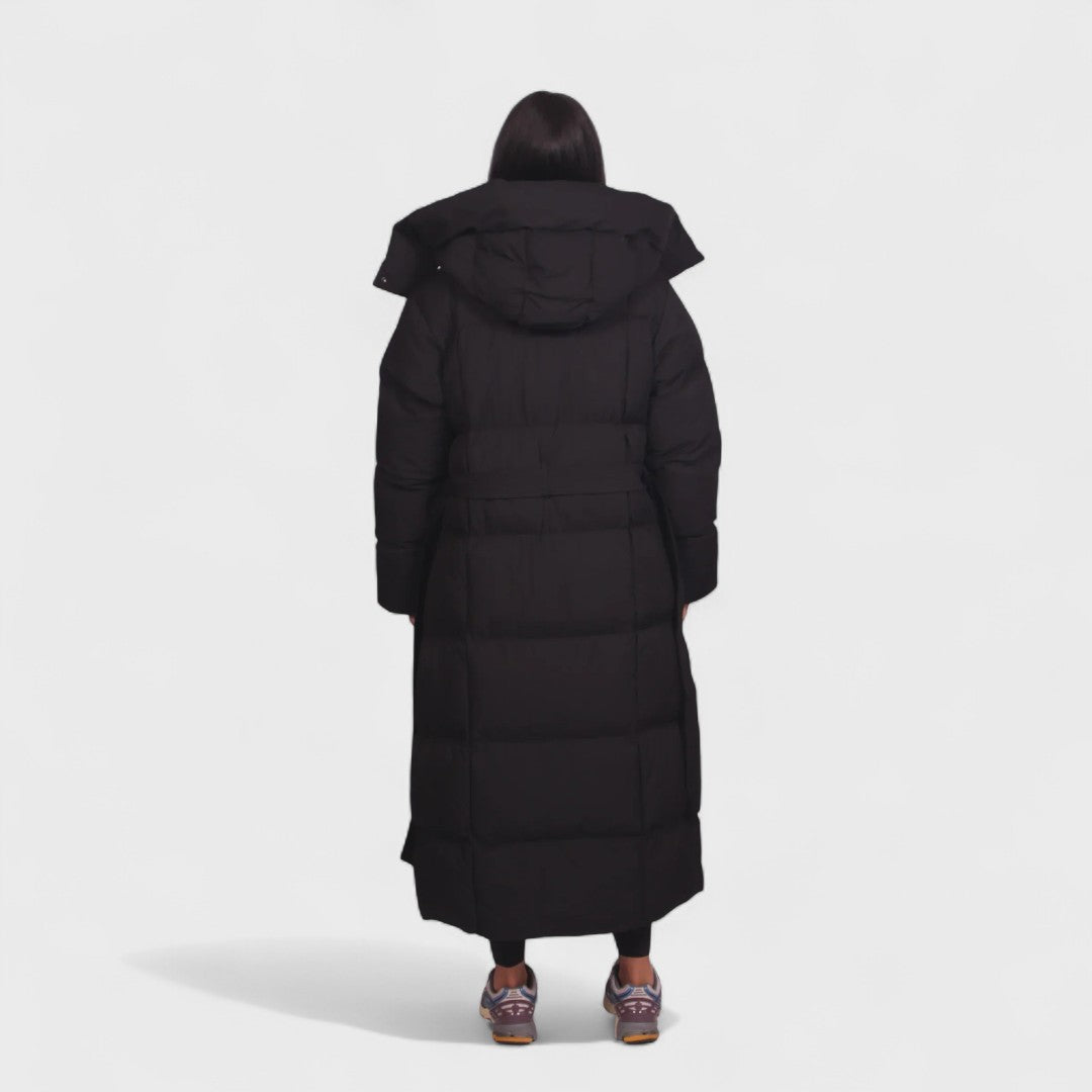 Carmen - Długi puchowy płaszcz z paskiem