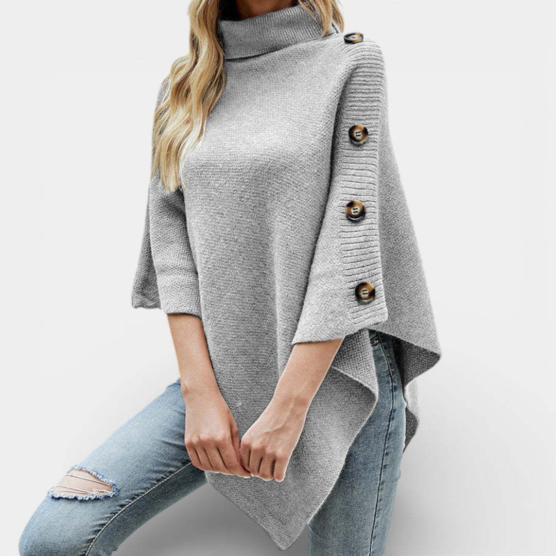 Daria – Dzianinowe ponczo z golfem i guzikami