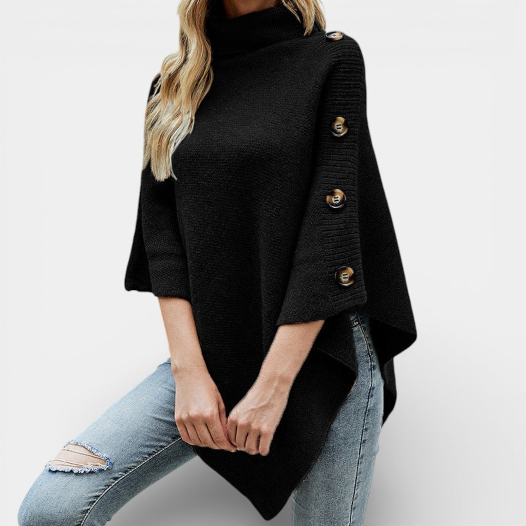 Daria – Dzianinowe ponczo z golfem i guzikami
