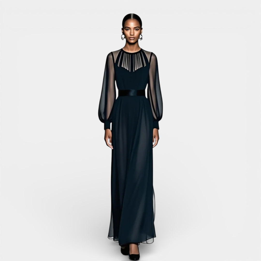 Dobrosława – Szyfonowa sukienka maxi z transparentnymi rękawami