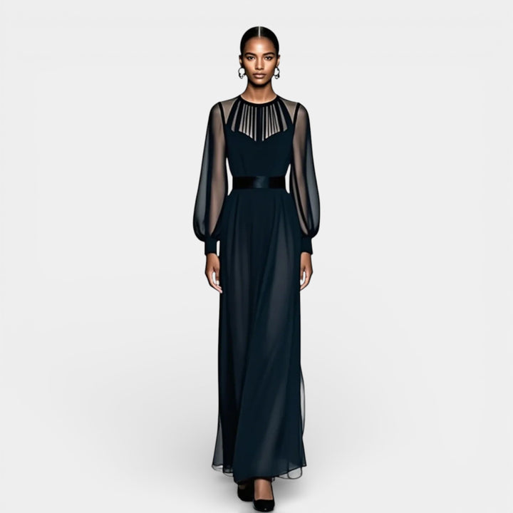 Dobrosława – Szyfonowa sukienka maxi z transparentnymi rękawami