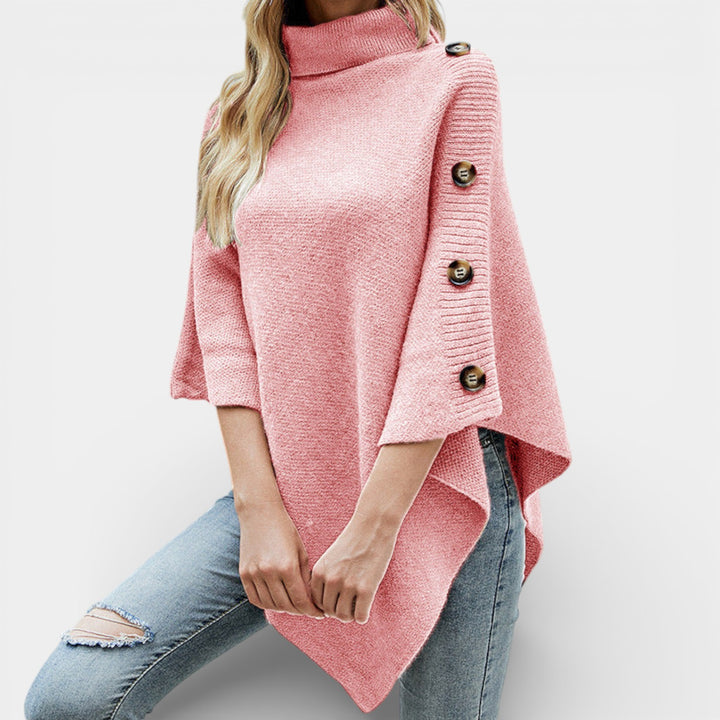Daria – Dzianinowe ponczo z golfem i guzikami