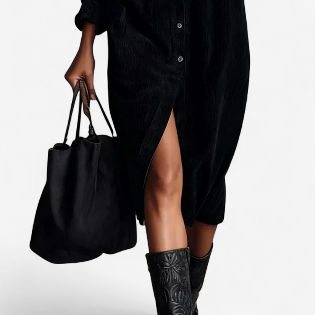 Anastacia™ Midi Ample z Welurowego Żebrowanego Materiału