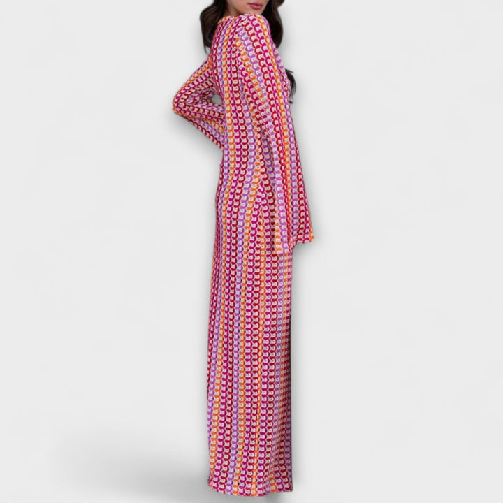 Elina – Maxi sukienka z dekoltem w kształcie V i wakacyjnym klimatem