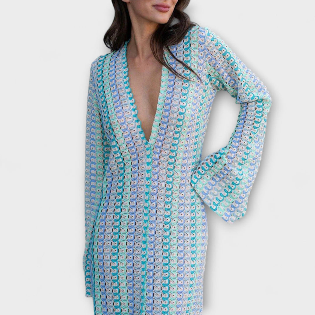 Elina – Maxi sukienka z dekoltem w kształcie V i wakacyjnym klimatem