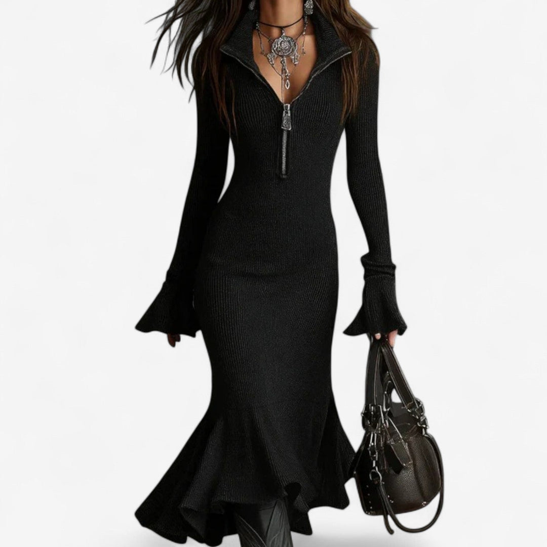 Maud™ Sukienka z Zamkiem na Kołnierzyku