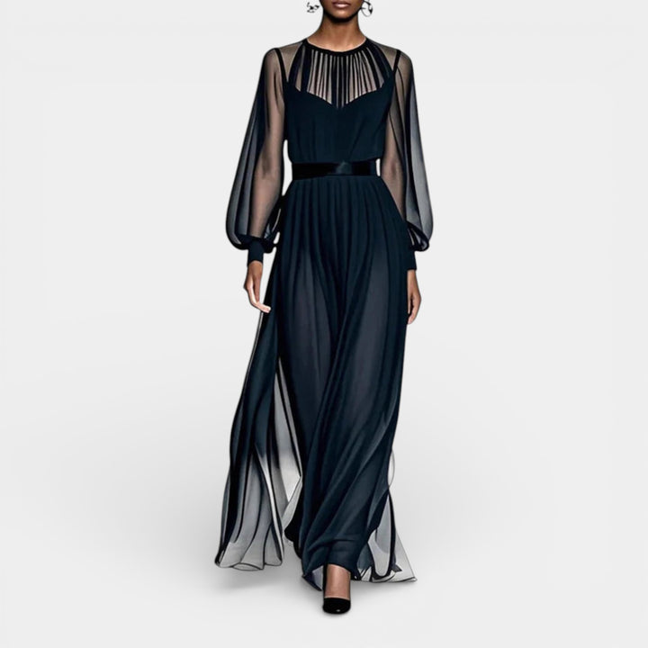 Dobrosława – Szyfonowa sukienka maxi z transparentnymi rękawami