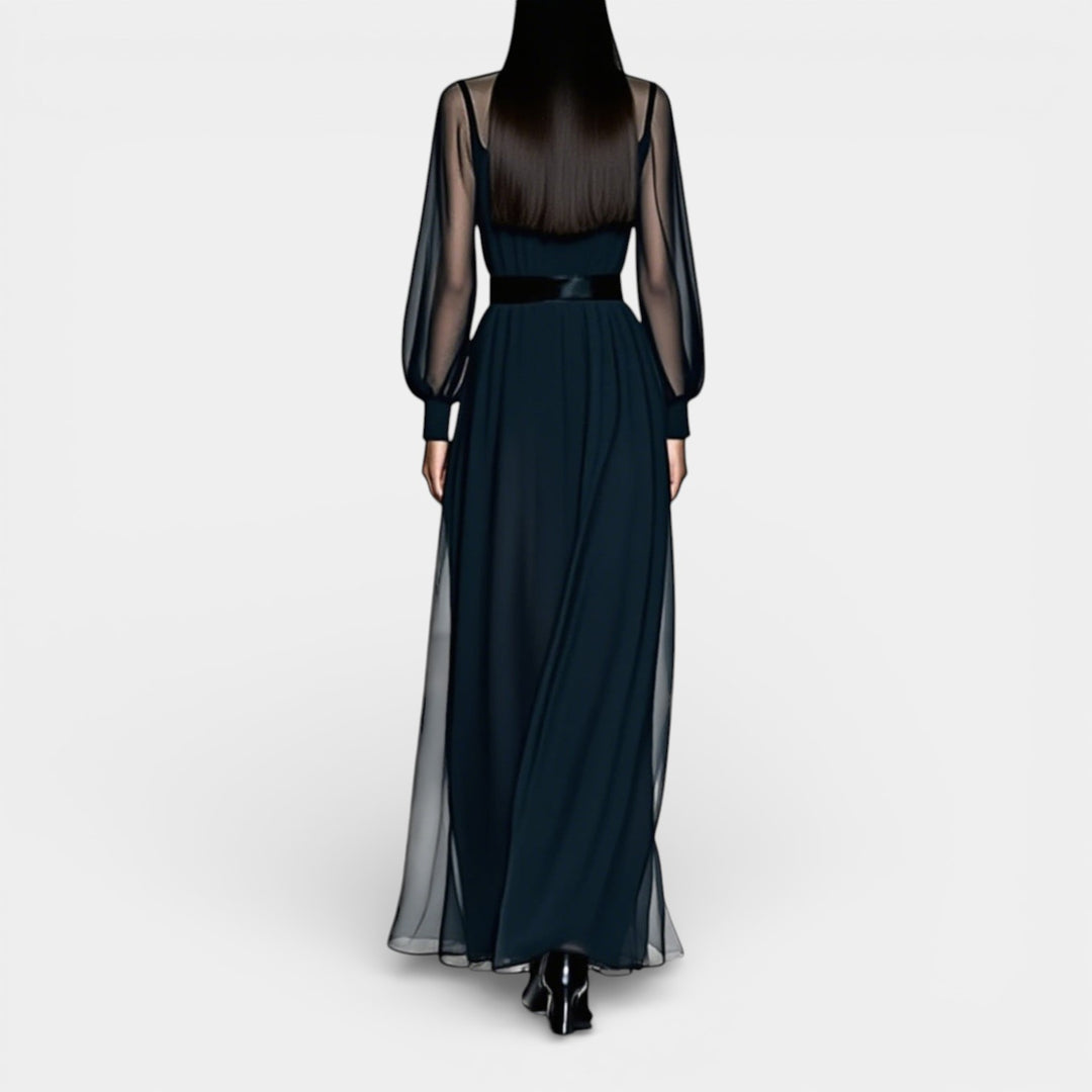 Dobrosława – Szyfonowa sukienka maxi z transparentnymi rękawami