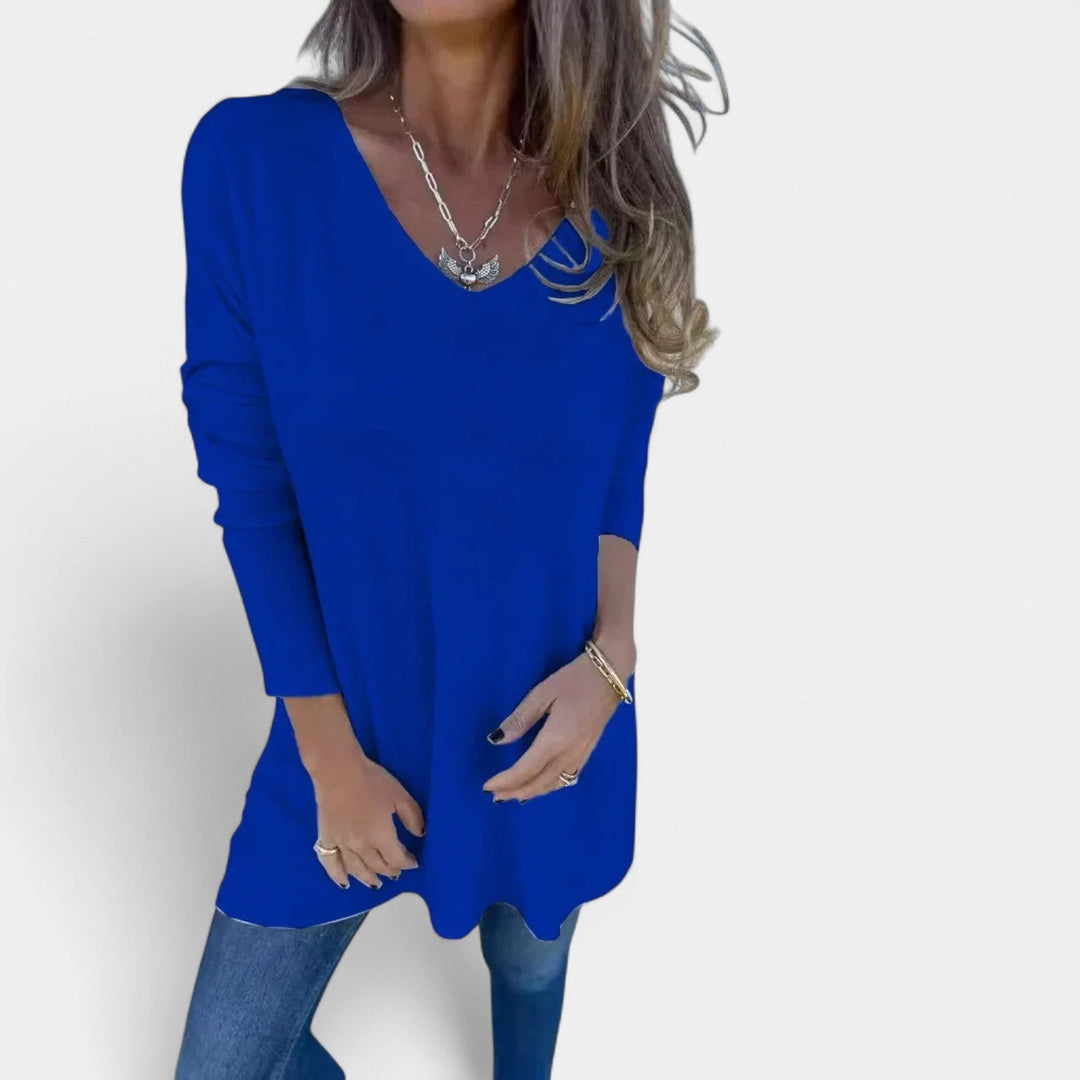 Leontýna – Luźna tunika dzianinowa z dekoltem w serek