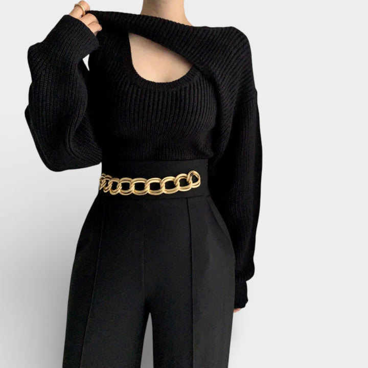 Kalina – Dzianinowy sweter z wycięciem przy dekolcie