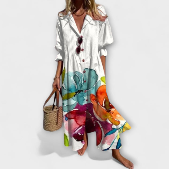 Lila - Lichotivé Maxi Sukienka z Kryciem Brzucha