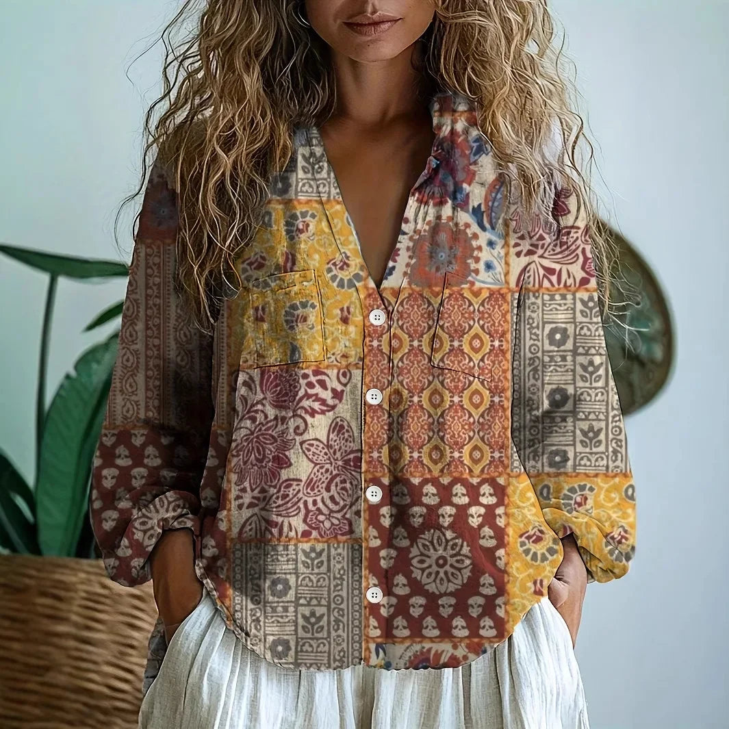 Sofia – Luźna bluzka z naturalnym nadrukiem