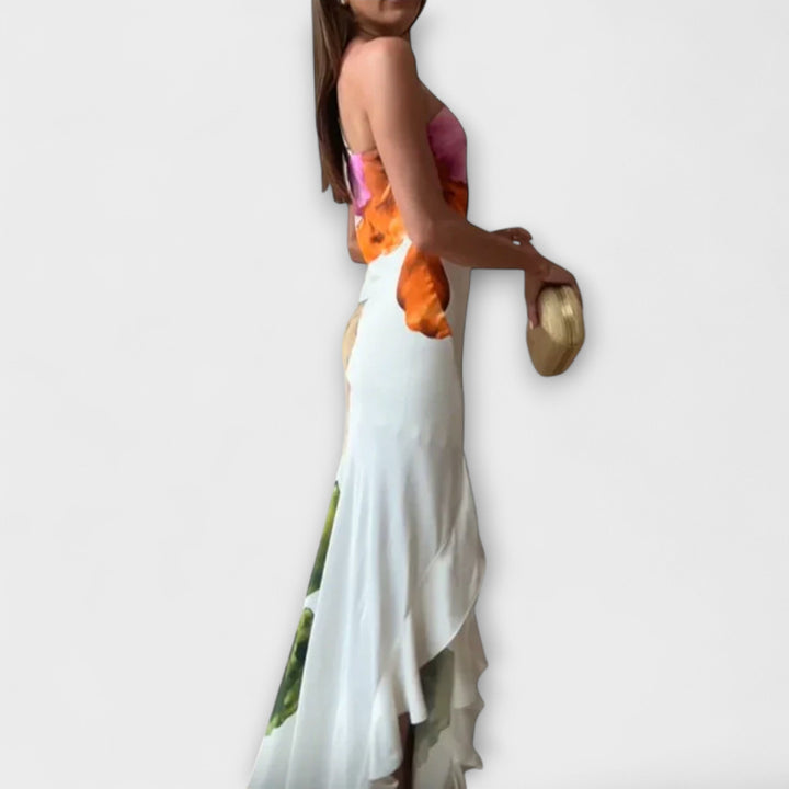 Sapphire - Elegancka Maxi Sukienka z Patchworkiem