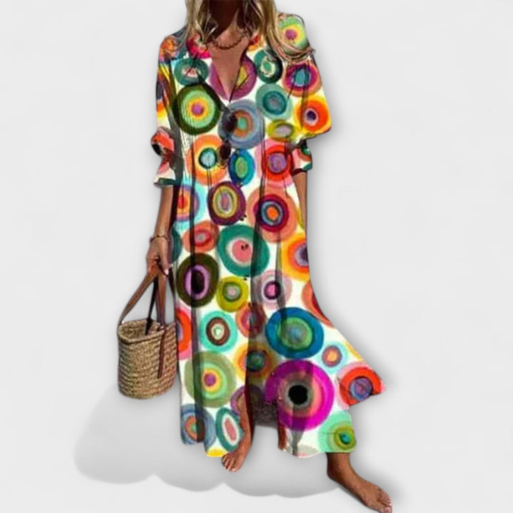 Lila - Lichotivé Maxi Sukienka z Kryciem Brzucha