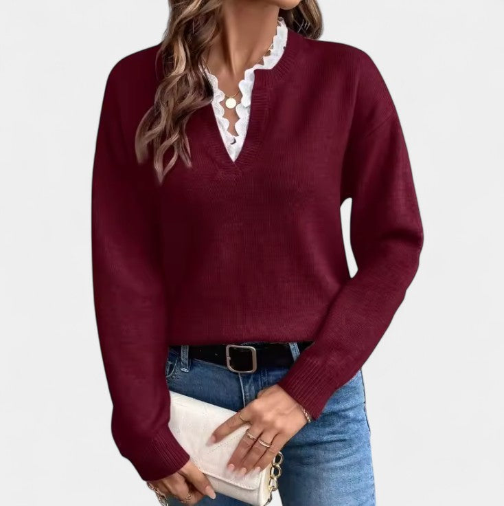 Anne – Elegancka bluzka z koronkowym wykończeniem