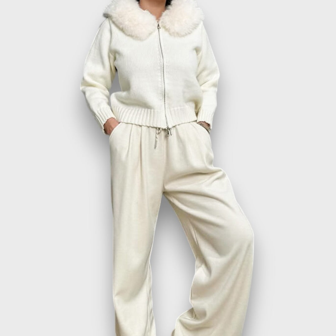 Alisanne – Sweter z zamkiem i kołnierzem z futra sztucznego