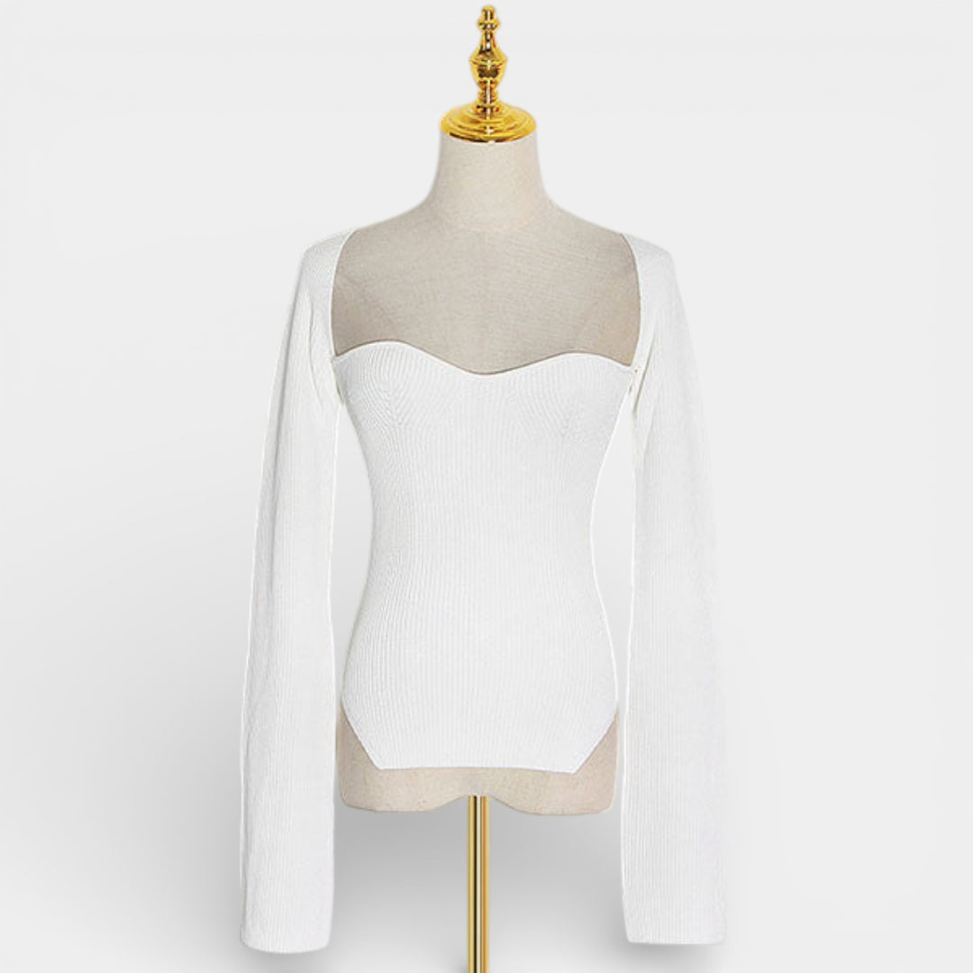 Kalina – Dopasowany sweter z dzianiny z kwadratowym dekoltem