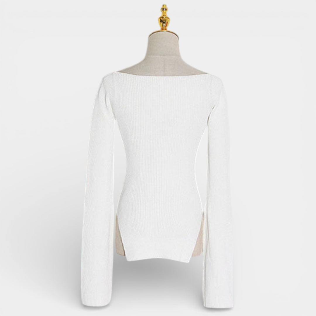 Kalina – Dopasowany sweter z dzianiny z kwadratowym dekoltem