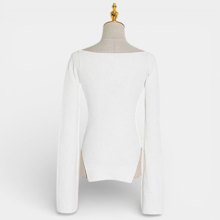 Kalina – Dopasowany sweter z dzianiny z kwadratowym dekoltem