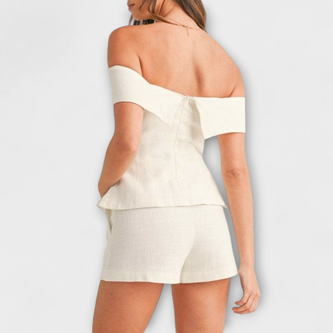 Olivia - Biały dwuczęściowy zestaw bawełniano-lnianym