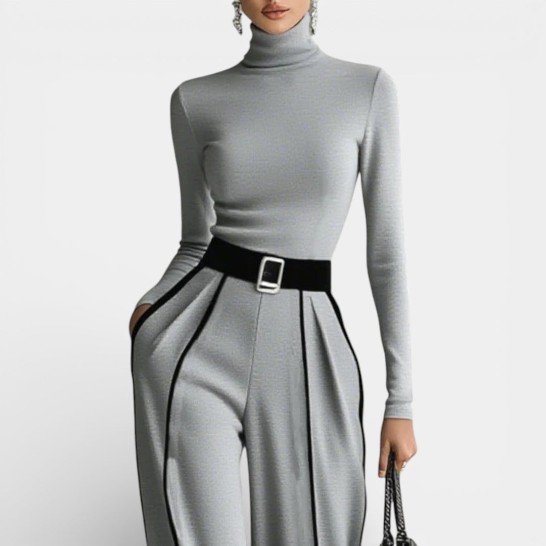 Aldona – Elegancki zestaw z golfem i szerokimi spodniami