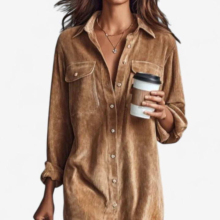 Anastacia™ Midi Ample z Welurowego Żebrowanego Materiału