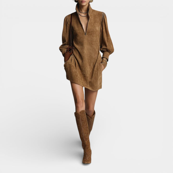 Hanna – Sukienka mini z golfem i dekoltem na suwak