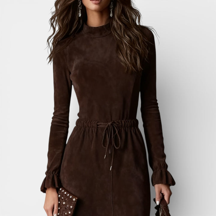 Monika – Sukienka midi z wiązaniem w talii i asymetrycznym dołem