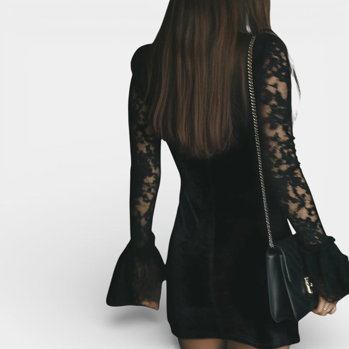 Celestyna – Sukienka mini z koronkowymi rękawami