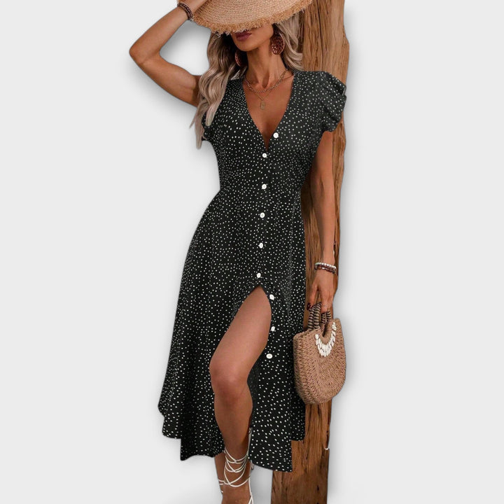 Elegancka Midi Sukienka w Kropki