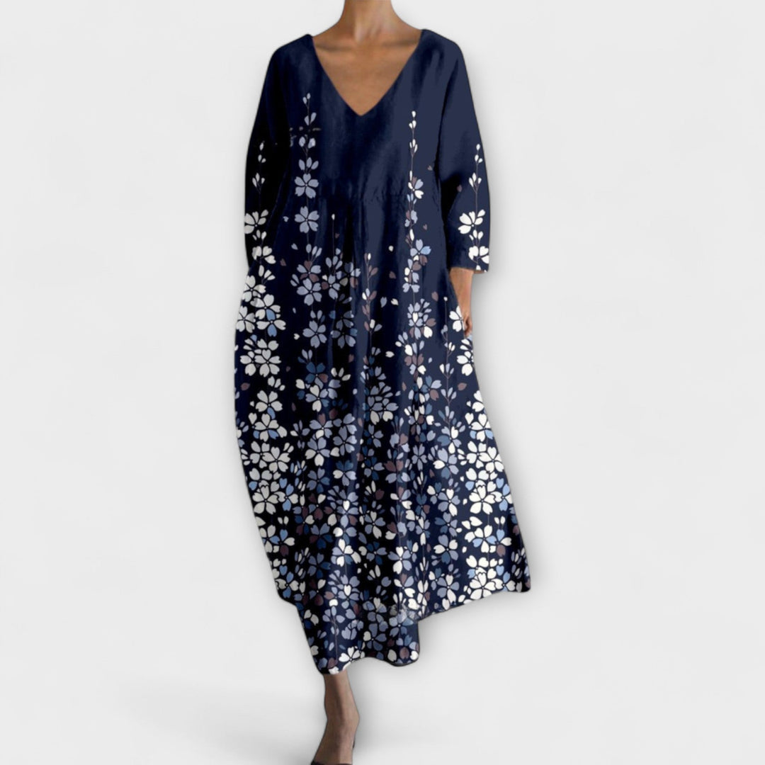 Fiona - Długie, Kolorowe Sukienki z Dekoltem w Kształcie V