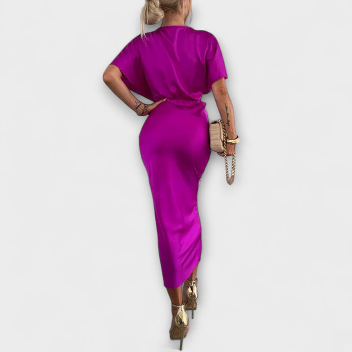 Sukienka maxi z dekoltem V i krzyżowym węzłem z mocnego satenu