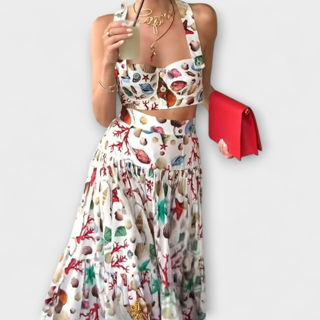 Heather - Stylowy dwuczęściowy zestaw z spódnicą