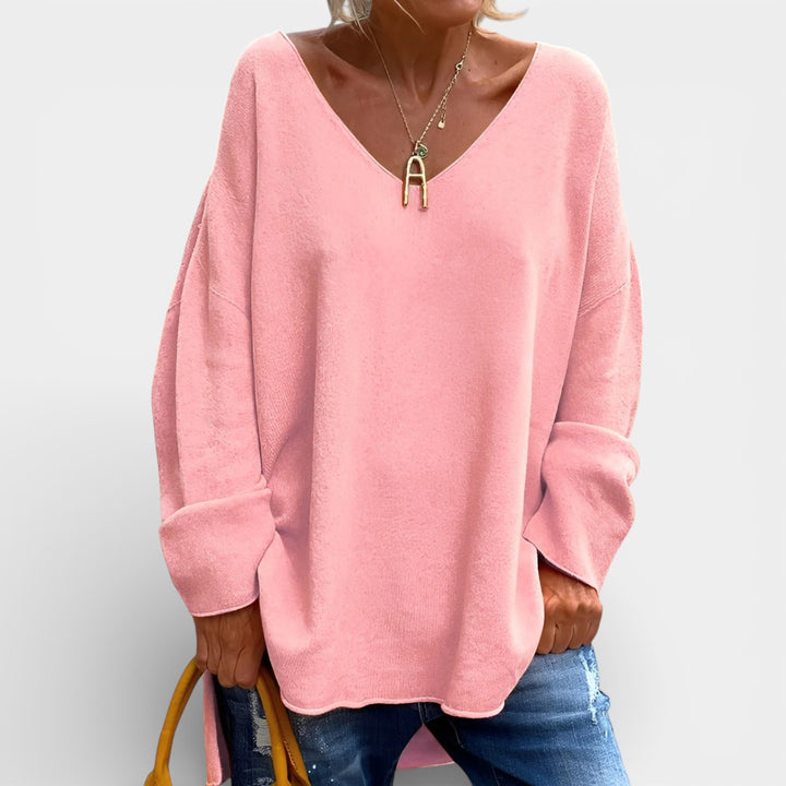 Iga – Lekki, luźny sweter z dekoltem w serek