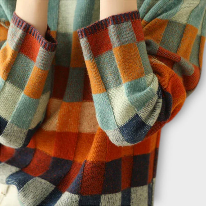 Erika – Sweter z golfem w stylu patchwork