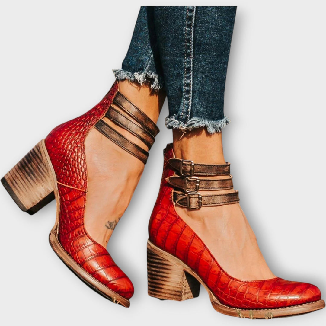 Karolína Eleganckie Sandały Z Trzema Paskami Szeroki Obcas