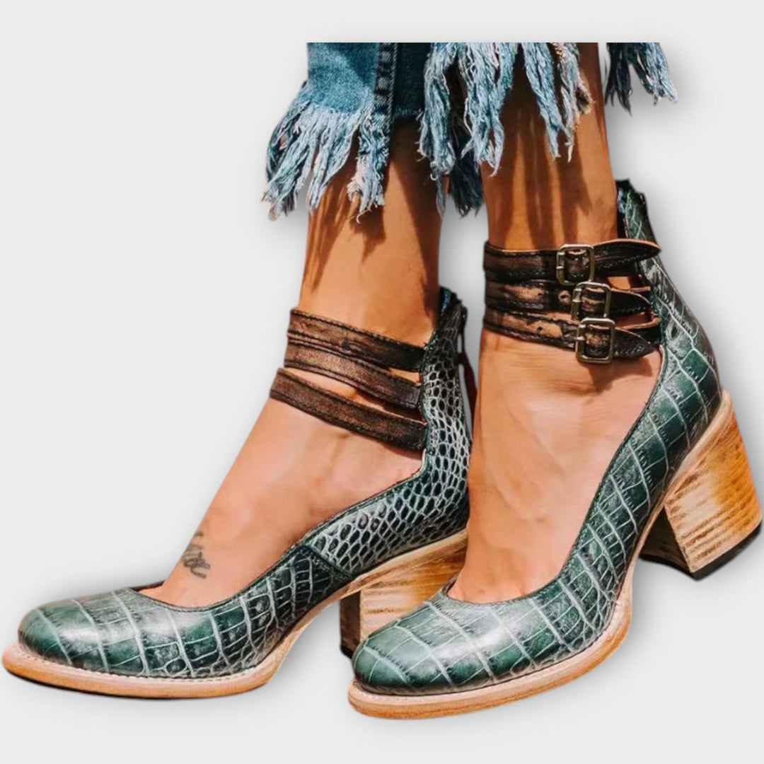 Karolína Eleganckie Sandały Z Trzema Paskami Szeroki Obcas