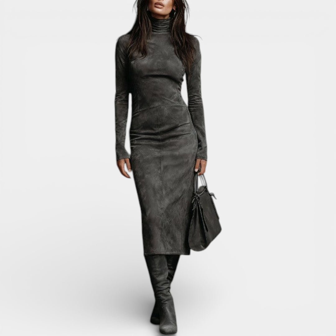 Renata – Dopasowana sukienka midi z golfem