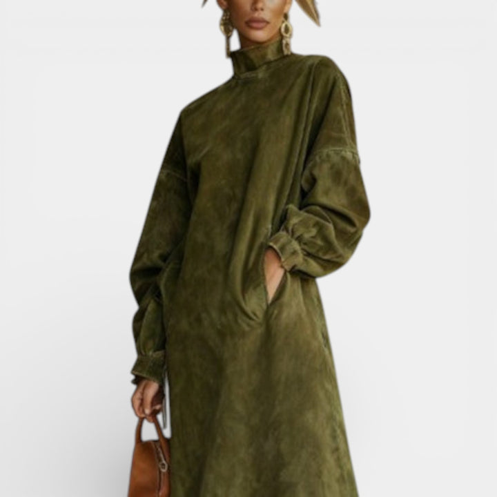 Gabriela – Sukienka midi z golfem i frędzlami