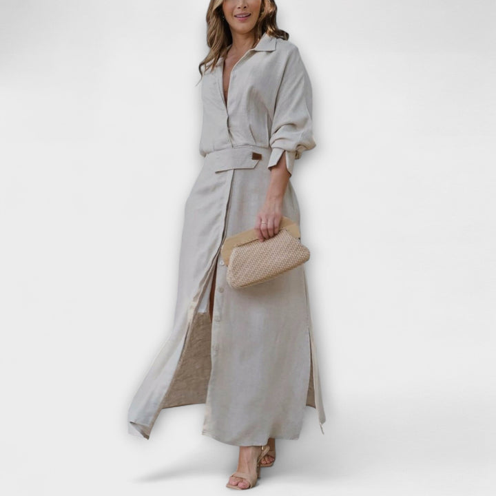 Jeanette - Maxi sukienka z dekoltem w serek