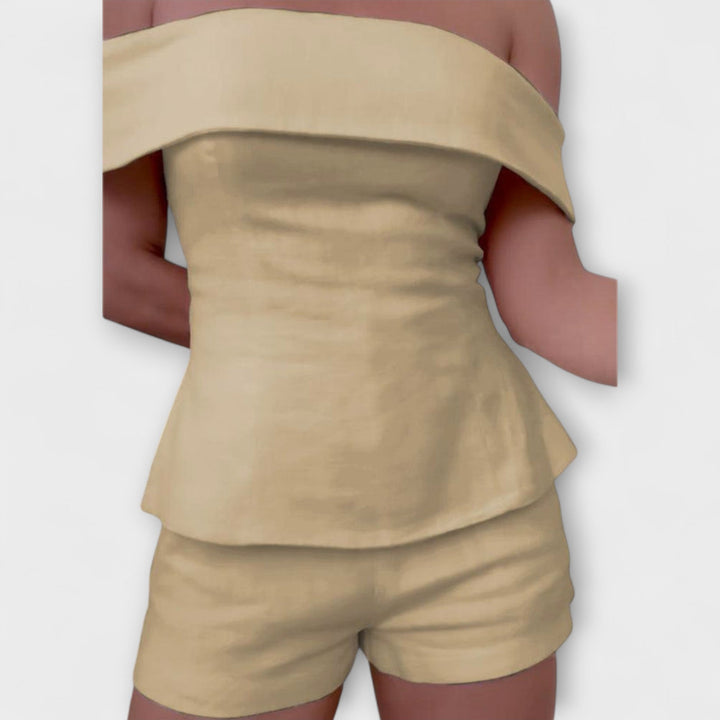 Olivia - Biały dwuczęściowy zestaw bawełniano-lnianym