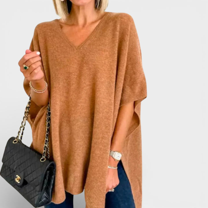 Otylia – Poncho sweter z dekoltem w serek