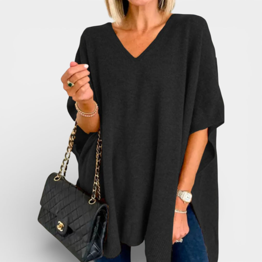 Otylia – Poncho sweter z dekoltem w serek