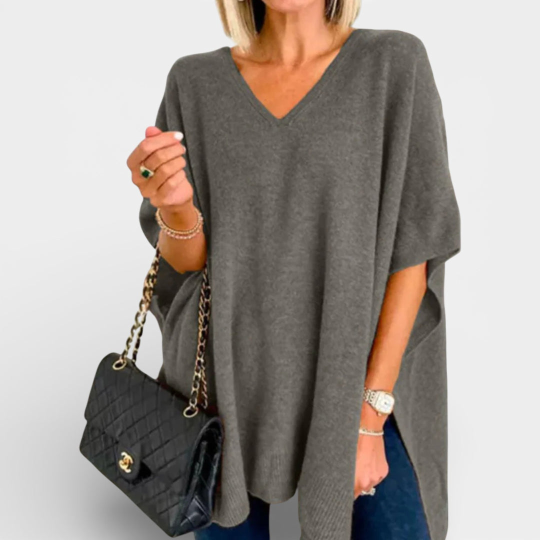 Otylia – Poncho sweter z dekoltem w serek