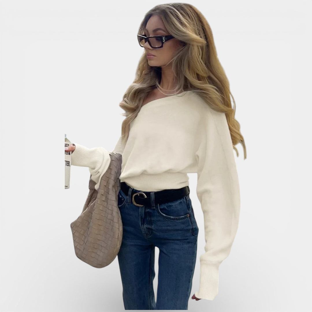 Justyna – Dopasowany sweter off-shoulder